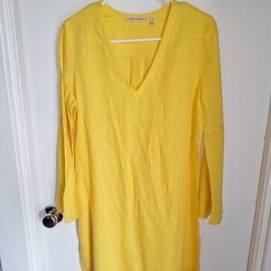 Soft Surroundings Milano 100% Linen Dress Sz S Yellow Sunstruck Boho Beachy